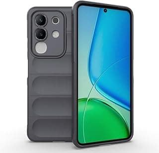جراب متوافق مع Vivo y29 4G السائل مصنوع من السيليكون مع حمايه مضاد للبكتيريا وبطانة ناعم من الألياف الدقيقة مقاومة للخدش للصدمات حماية شامل اللون رمادي غامق