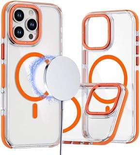 Case Transparent Back With Colorful Frame Strong Magnetic Circle [Compatible With Magsafe For (iPhone 16 Pro) Slim Shockproof Cover (Orange)