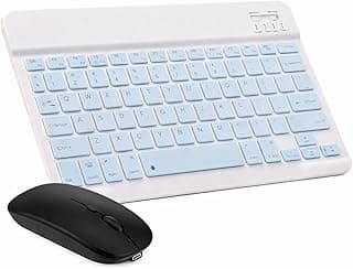 Ultra-Slim Small Bluetooth Light Blue Keyboard and Mouse Combo Portable Rechargeable Wireless Keyboard Portable Rechargeable - (Arabic/Eng. Key) Mini Wireless - 150 Hour