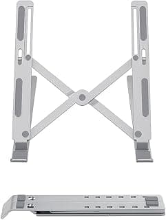 Adjustable Laptop Stand – Foldable & Portable Aluminum Notebook Riser, 6-Angle Height Adjustable, Ergonomic Ventilated Stand for all laptops and tablets (Up to 15.6”)