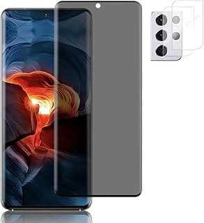 واقي شاشة خصوصية LETANG لسامسونج Galaxy S21 Ultra 5G + 2 واقي عدسة كاميرا، تغطية كاملة 3D، صلابة 9H (6.8 بوصة)