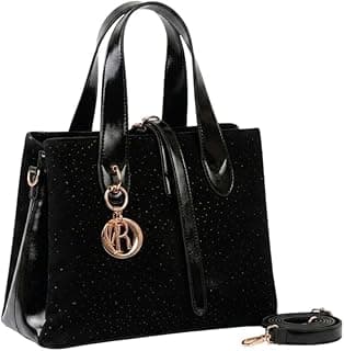 Luxury Leather Women's Handbag with 3 Compartments Interior - Classic Leather & Suede Crystal Studded Shoulder Bag with Spacious Space for Work and Occasions - Modern Design with Gold Accents