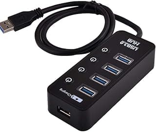 موزع شحن يو اس بي 3.0 بـ4 منافذ مع مفاتيح تشغيل/ايقاف لكل منفذ، usb، أسود