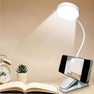 LED desk lamp, dimmable clip lamp, wireless bedside lamp, 3 colour brightness modes, clip-on reading lamp, USB rechargeable, 360° flexible gooseneck