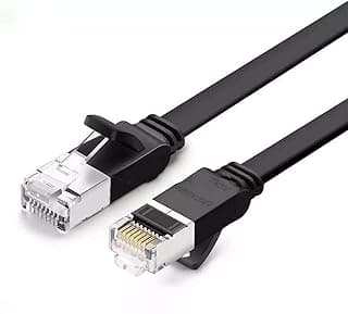كابل مسطح ايثرنت من النحاس النقي كات 6 U - UTP بطول 5 متر يوجرين لون أسود حاسوب محمول جهاز العرض روتر مودم تيليفيزون محطة الإرساء ماساوستو بيلجيساير اويون كونسولو