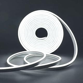 White Neon LED Strip Lights, 5meters 12V DC 600 SMD2835 LEDs Waterproof Flexible Rope Light for Indoor & Outdoor Home Decoration With Power Adapter 12V