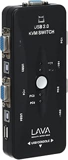 مفتاح KVM بأربع مخارج، يدعم USB 2.0 عالي الوضوح HD للتحكّم في أجهزة الكمبيوتر والشاشة ولوحة المفاتيح والماوس، بلون أسود
