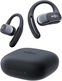 سماعات OpenFit Air مفتوحة الأذن، سماعات بلوتوث لاسلكية بالكامل مع ميكروفون، خطاف أذن، شحن سريع، 28 ساعة تشغيل، مقاومة للماء IP54 للرياضة - أسود