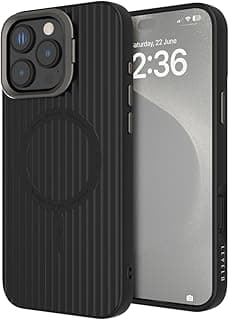 Levelo Compatible with iPhone 16 Pro Max Livia TPU Silicone Case Compatible with MagSafe, Impact-Resistant Corners, Metal Kickstand Camera Ring, Hybrid Material, Easy Installation & Removal (Black)