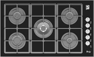 Purity101 Gas Hob, 5 Burners High-Efficiency Heavy-Duty Black Glass Cooktop, Triple Flame, Auto-Ignition, Full Safety System, 90cm – HPT975G Black