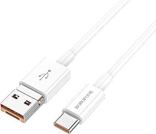 كابل شحن سريع ونقل بيانات 2 في 1 من بوروفون BX102، تايب سي + USB-A إلى USB-C، قدرة 60 وات و 3 أمبير، كابل متين بطول 1 متر من TPE و ABS - أبيض