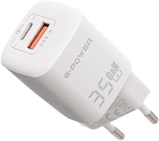 شاحن GP-C3 بقدرة 35 وات بمنفذين USB-A و USB-C، يدعم تقنية Qualcomm Quick Charge 3.0 متوافق مع ايفون 14/14 Plus/14 Pro/14 Pro Max/13، سامسونج جالاكسي، Pixel 4/3، ايباد - أبيض