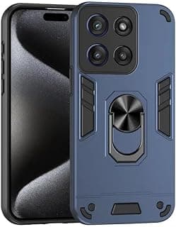 Case Compatible with Motorola Moto G56, Dual Layer Shockproof Protective Case with 360° Rotating Ring Kickstand and Magnetic Cover -Blue