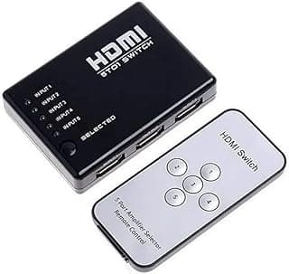 موزع HDMI ميني 5 منافذ يدعم 1080P مع ريموت كنترول - أسود