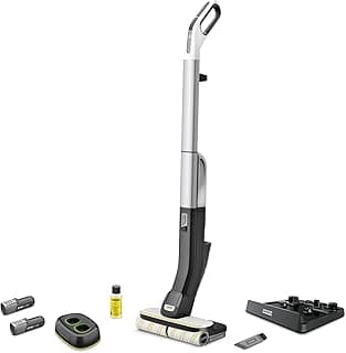 Karcher Hard Floor Cleaner FC 4-4 Battery Set, Cordless Electric Mop with 2 Rotating Microfiber Rollers, 30 Min Runtime, 90m² Coverage, 2-Tank System, White/Black