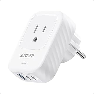 محول سفر أوروبي USB C 15W، قابس طاقة دولي مع 2 مخرج AC، 2 منفذ USB C، ومنفذ USB A، مثالي لـ ايفون 15، ايباد اير، والمزيد، مدمج للسفر