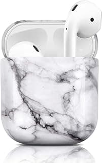 جراب حماية صلب متوافق مع AirPods الجيل 2/1، غطاء محمول ومضاد للصدمات للنساء والفتيات والرجال مع ميدالية مفاتيح (أبيض)
