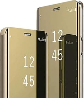 جراب متوافق مع شاومي بوكو F4 5G، جراب حماية بمرآة ذكية فاخرة، غطاء قلاب شفاف، مسند نحيف، حماية كاملة للجسم مضاد للصدمات (ذهبي)
