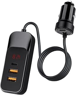 شاحن سيارة USB C بقدرة 120 وات مع 4 منافذ شحن سريع وكابل بطول 1.5 م متوافق مع أجهزة آيفون وسامسونج من لينوك