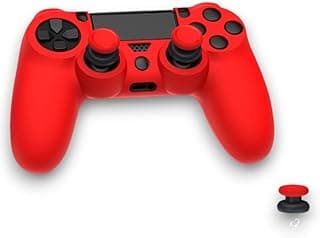 مجموعة جراب حماية سيليكون لذراع تحكم PS4 TP4-0425 مع قطعتين من أغطية الإبهام لعصا التحكم - أحمر