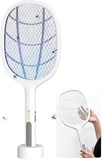 Mosquito Killer Racket, Household Bug Zapper, 3 Layer Protection, Double Switch, 3000V, USB Charging, White
