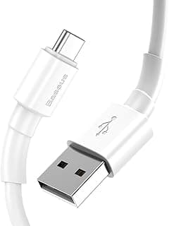 كابل Baseus USB-C 3A لهواتف شاومي / ريلمي / اوبو / ال جي / نوكيا / ون بلس / فيفو / اسوس / لينوفو / سوني / جوجل شحن سريع Type C - 1 متر - أبيض