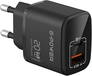 شاحن GP-C10 بقوة 20W بمنفذين USB (USB-A وUSB-C) يدعم Qualcomm Quick Charge 3.0 متوافق مع آيفون 16/14/14 Plus/14 Pro/14 Pro Max/13، سامسونج، شاومي، بيكسل 4/3، آيباد - أسود