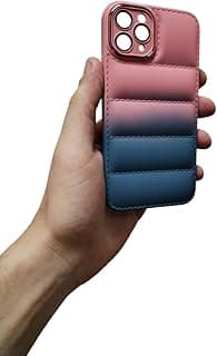 جراب جلد Puffer متوافق مع ابل iPhone 11 Pro مع حماية لعدسة الكاميرا - وردي وكحلي