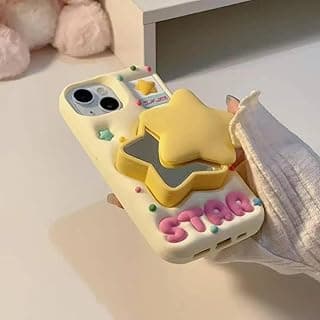Ecosystem Stylish 3D Cartoon Case Compatible for iPhone 13/14 / 15, All-Round Protection, Anti-Slip, Scratch-Resistant, and Fun Aesthetic Cover (Star with mirror pop socket)