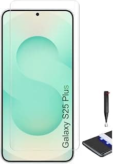 واقي شاشة زجاجي مقوى مقاوم للأشعة فوق البنفسجية متوافق مع سامسونج Galaxy S25 Plus، تغطية كاملة، حواف منحنية، شفاف، صلابة 9H مقاوم للخدش