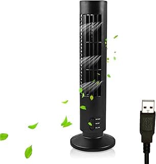 مروحة عمودية محمولة هادئة بدون شفرات لتكييف الهواء بسرعتين تعمل بمنفذ USB لغرفة النوم الداخلية والمكتب والمنزل، من لايف كاجوال، أسود