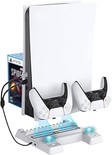 PS5 Stand, PS5 Accessories System with Suction Cooling Fan, Dual Controller Charger Station, 11 Games Storage Compatible with Playstation 5 PS5 Console (TP5-0593)