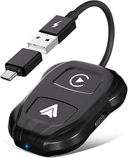 محول لاسلكي للسيارة متوافق مع اندرويد اوتو وكاربلاي، أسود، مع كابل USB وUSB-C