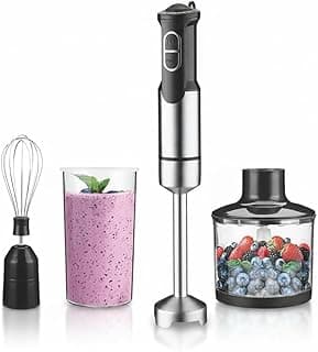 Hand Blender 5-in-1 Blender Set - 800W Full Copper Motor, Turbo Function, Variable Speed, Stainless Steel Body & Blades, KM1153 (Black)