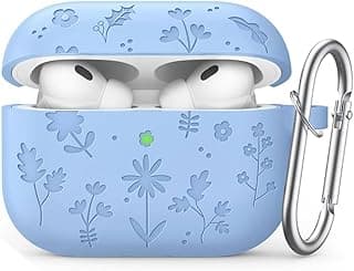 فكرة جراب لـ AirPods Pro 3 2025، جراب بنقشة زهور لطيفة لـ ابل AirPods Pro الجيل الثالث 2025، غطاء سيليكون حماية مضاد للصدمات مع ميدالية (أزرق فاتح)، AirPods Pro 3 (2025)