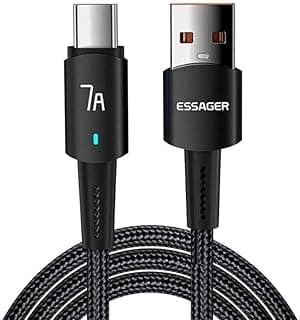 كابل Essager بطول 3 متر، 100 وات، 7 أمبير، USB-A إلى USB-C، شحن سريع PD، منفذ ألومنيوم وكابل مضفر، مزامنة 480 ميجابت في الثانية لسامسونج، هونر، اوبو، فيفو، تابلت وموبايل
