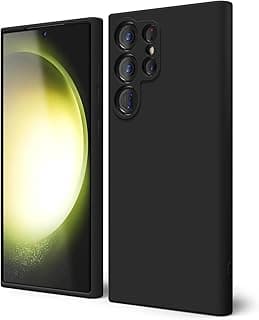Back Cover Case Compatible with Samsung Galaxy S23 Ultra Soft Silicone Gel Rubber Shockproof Matte Finish Inner Cloth Lining with Camera Protection (Black)