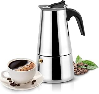 Espresso Maker, Stainless Steel Stovetop Espresso Pot 2-Cup Espresso Maker, Enjoy Perfectly Brewed Coffee in Minutes, (Silver)