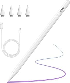 قلم تاتش (Stylus) لجهاز ايباد 2018-2025 مع خاصية رفض راحة اليد، قلم نشط لايباد الجيل العاشر/التاسع/الثامن/السابع/السادس، لايباد برو 11/12.9 بوصة، لايباد اير الجيل الخامس/الرابع/الثالث، لايباد ميني الجيل السادس/الخامس (أبيض)
