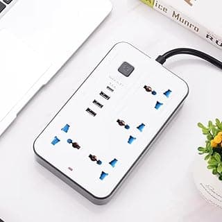 مشترك كهرباء متعدد المنافذ - 2500 وات مع 3 منافذ USB ومنفذ Type-C، طول الكابل 2 متر (أبيض، 4 منافذ)