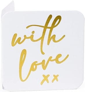 كارت معايدة فارغة مزينة بنقشة طباعة عبارة «With Love» من الفويل ذات لون ذهبي فاخر وتتميز بتصميم مربع ذو حافة مستديرة، مقاس 6.5×6.5 سم بلون ابيض من واي ام سكيتش