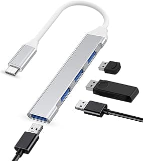 موزع USB 3.0 من ادسبو، بيانات بـ4 منافذ 1×USB و3×USB 2.0، رفيع للغاية متوافق مع أجهزة الكمبيوتر المكتبية وفلاش ميموري ونوت بوك وهارد HDD محمول والمزيد الأجهزة نوع C، متعدد الألوان