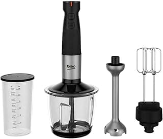 Hand Blender - black x stainless - 750 Watt - 12 speeds & turbo function - 1L glass chopping bowl - beater attachment