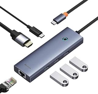 قاعدة توصيل الترا جوي اير بـ6 منافذ USB نوع C وشحن سريع 100 وات PD ومخرج HDMI 4K وموزع USB نوع C وUSB 3.0 | محول من الألومنيوم مدمج لآبل ماك بوك واي باد وديل ولينوفو وسيرفس برو وسامسونج من باسيوس