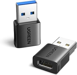 محول USB إلى USB C (عدد 2)، محول USB C أنثى إلى USB ذكر بسرعة 10Gbps، محول شاحن سيارة Type C لهواتف iPhone 15 14 13، Apple Watch، سامسونج Galaxy S23 S24، Pad Air، أسود
