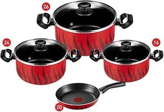 Tefal Tempo Flame Stewpot Set With Glass Lid, Sizes 16/24/26 cm + Frypan 20 cm, Black - 220091015