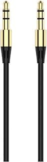 كابل صوت AUX 3.5mm ذكر إلى ذكر، طول 1 متر، رؤوس مطلية بالذهب، تصميم مضاد للتشابك، اسود، لسماعات السيارة، سماعات الرأس، الهاتف، الكمبيوتر