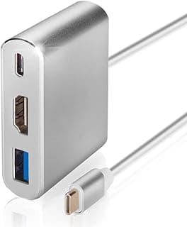 محول رقمي ايه في USB نوع C متعدد المنافذ مع USB 3.1 من نوع C إلى HDMI ومنفذ 3.0 USB ومنفذ شحن واحد وحافظة ألومنيوم لجهاز ماك بوك الجديد وكروم بوك بيكسل من مايكرووير