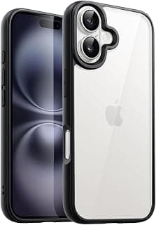 جراب لهاتف iPhone 16 مقاس 6.1 بوصة، شفاف كريستالي [مضاد للاصفرار] [حماية بمعايير عسكرية ضد السقوط]، جراب حماية شفاف مقاوم للصدمات ونحيف (أسود)