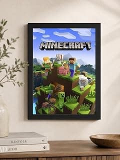 بوستر حائط خشبي مودرن أسود مط، مقاس 21 × 29.7 سم، مع زجاج فاخر لديكور الغرفة والمكتب - [Minecraft] من Celicia